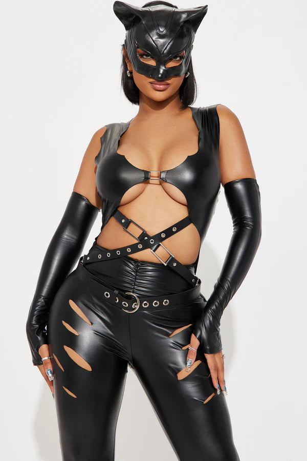 Fighting Feline Jumpsuit 4 Piece Costume Set - Black