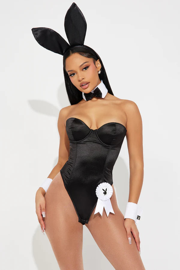Playboy Classic Bunny Lace Up 8 Piece Costume Set - Black