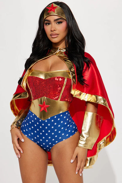 Super Wonderful Babe 4 Piece Costume Set - Red/combo