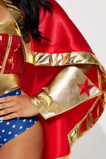 Super Wonderful Babe 4 Piece Costume Set - Red/combo