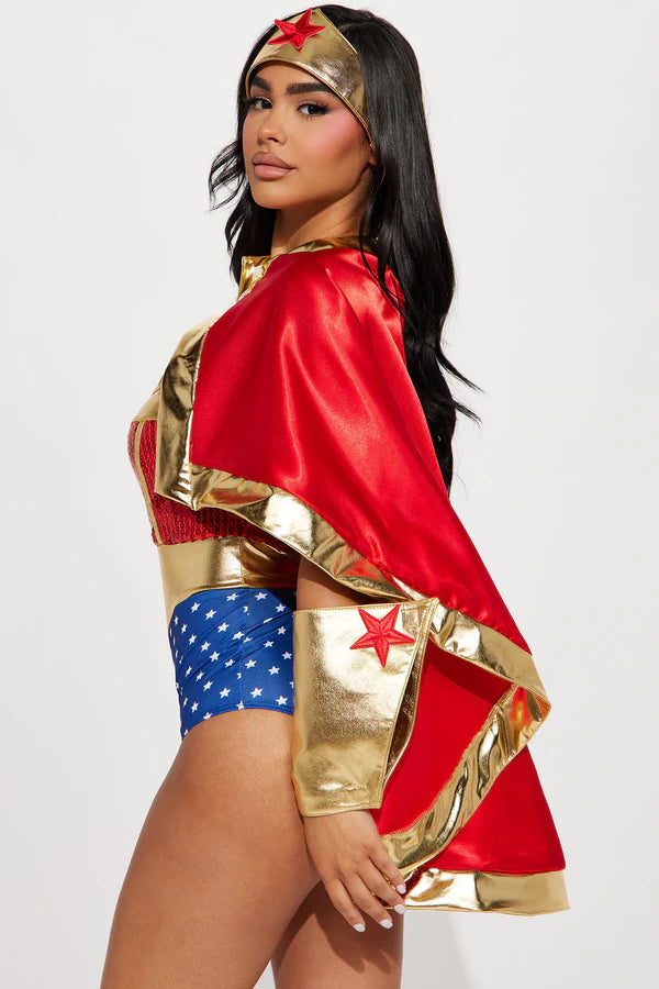 Super Wonderful Babe 4 Piece Costume Set - Red/combo