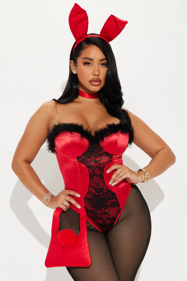 Cutest Sexy Bunny 5 Piece Costume Set - Black/Red
