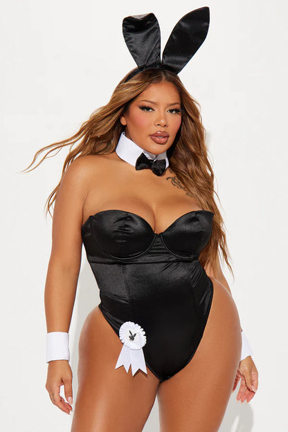Playboy Classic Bunny Lace Up 8 Piece Costume Set - Black
