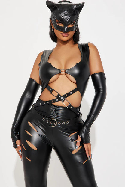Fighting Feline Jumpsuit 4 Piece Costume Set - Black