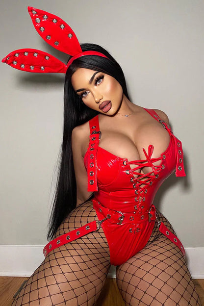 Bunny Bondage Baby 5 Piece Costume Set - Red