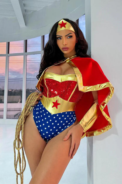 Super Wonderful Babe 4 Piece Costume Set - Red/combo
