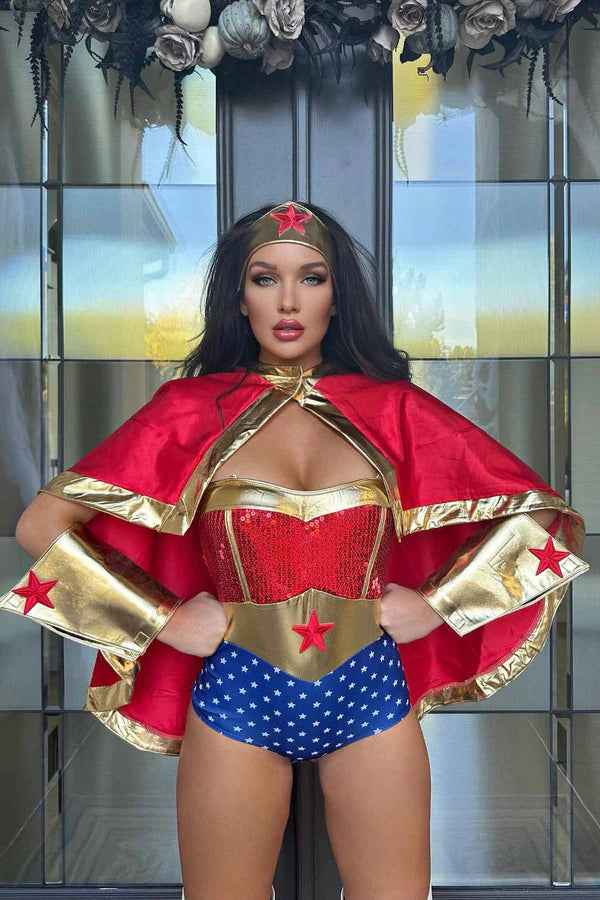 Super Wonderful Babe 4 Piece Costume Set - Red/combo